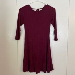 Small Burgundy ¾ Sleeve Backless Scoop neck Dress